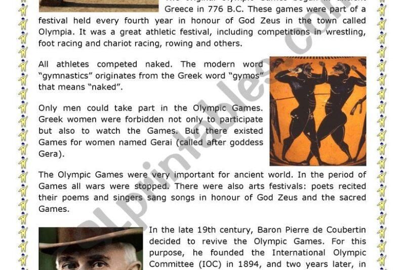 Olympics Reading Comprehension Worksheets