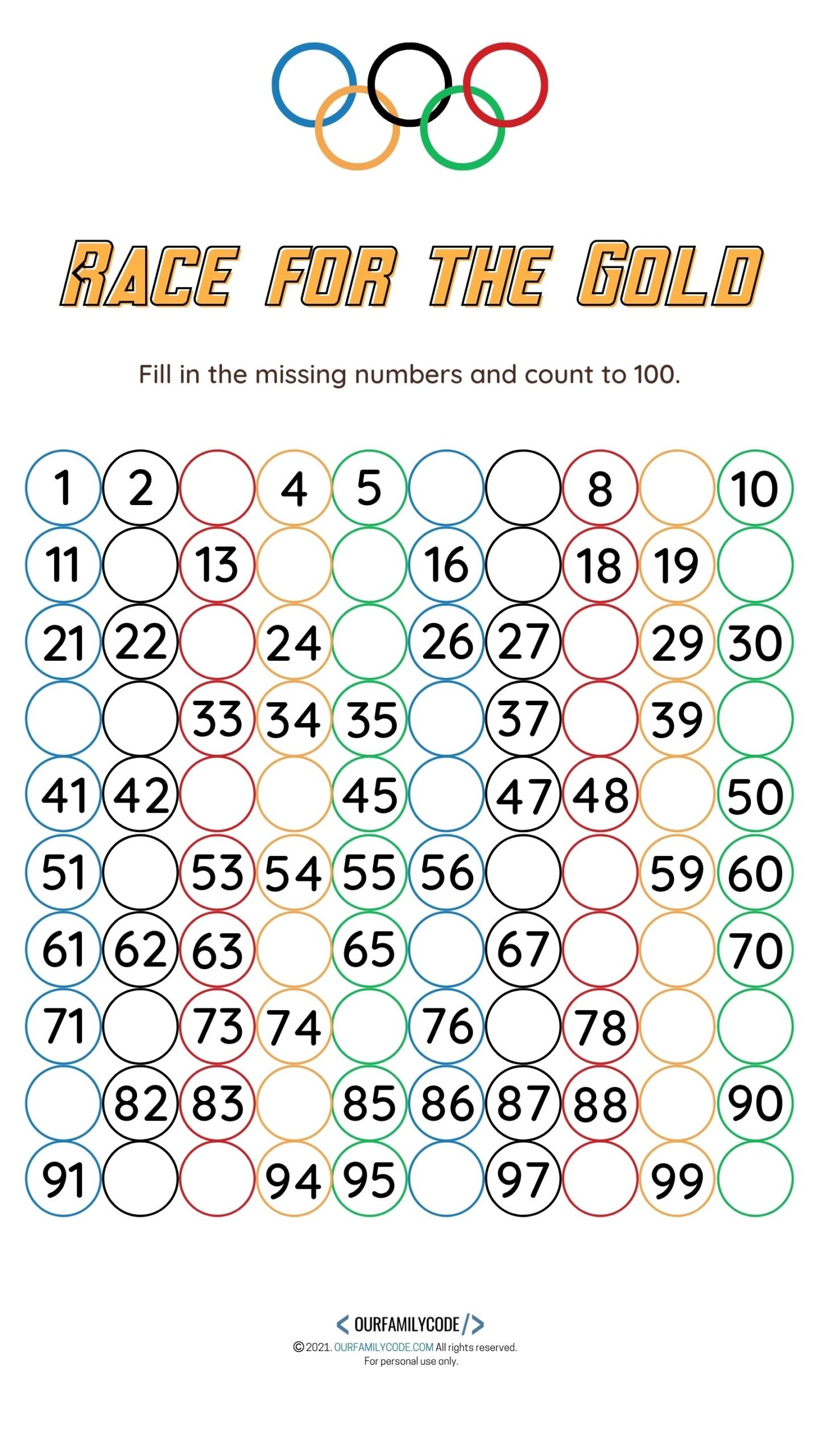 Olympic Hundreds Chart Fill In The Olympic Rings Our Family Code