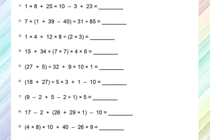 Math Order Of Operations Worksheets