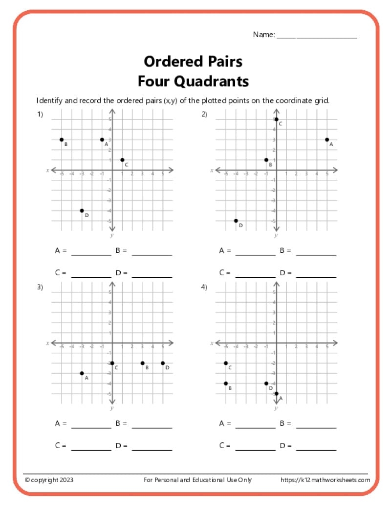 Ordered Pairs On A Coordinate Plane