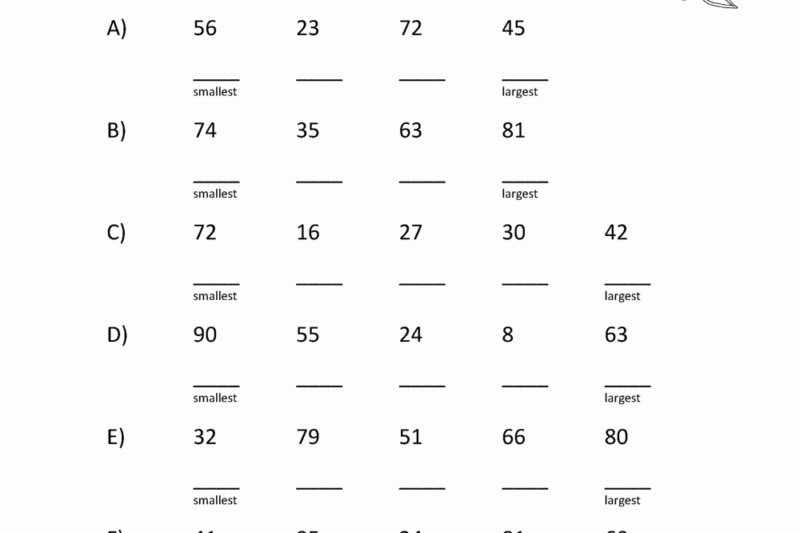 Free Printable Ordering Numbers Worksheets