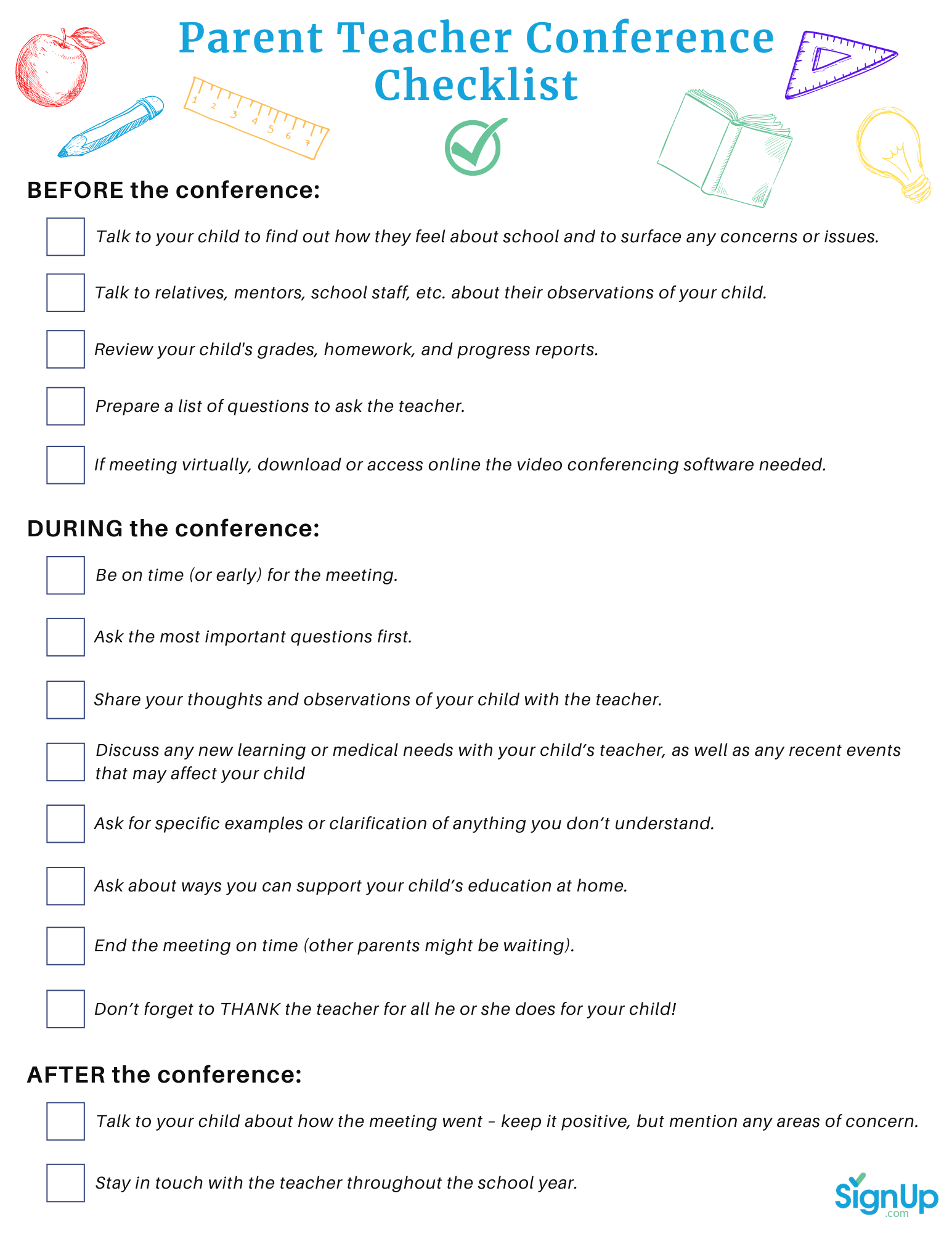 Parent Teacher Conference Checklist U0026 Tips For Parents SignUp