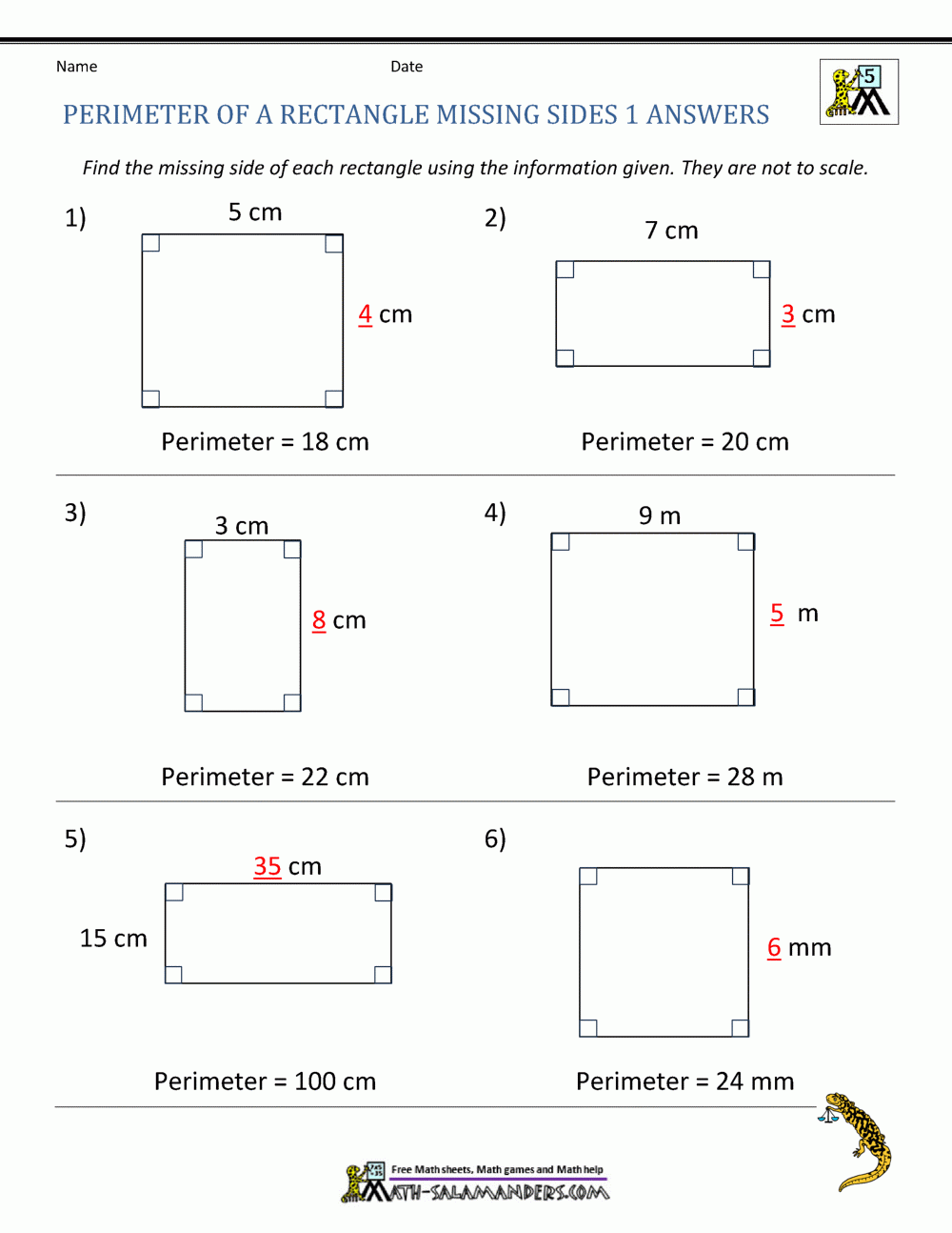 Free Printable Perimeter Worksheets