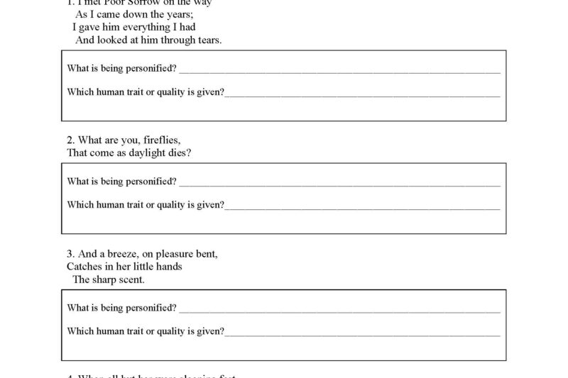 Free Printable Teacher Worksheets On Personification