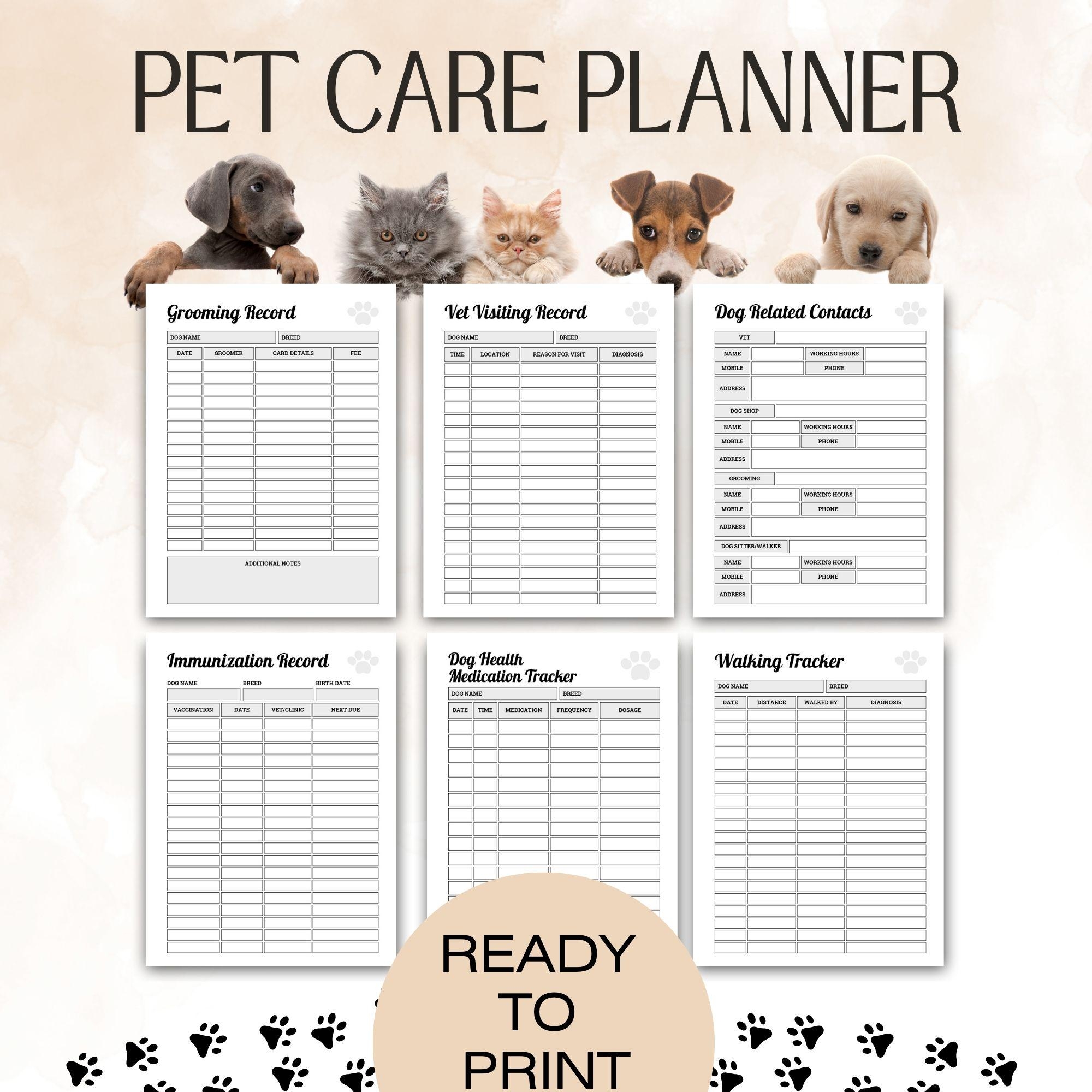 Pet Records Dog Training Planner Pet Planner Dog Training Log Pet Care Planner Pet Health Record Pet Journal Pet Sitter Notes New Puppy
