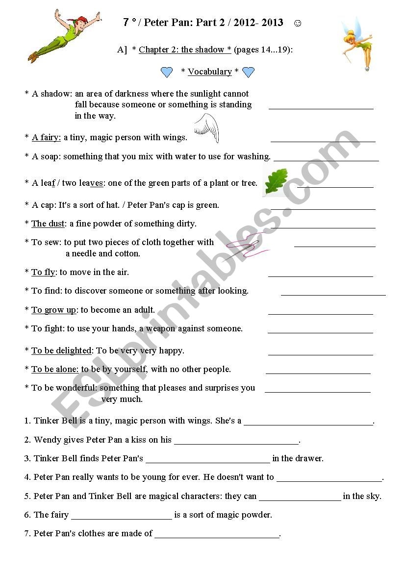 Peter Pan Chapter 2 Reading Comprehension ESL Worksheet By Jonquille Peter Pan Chapter 2 Reading Comprehension ESL Worksheet By Jonquille