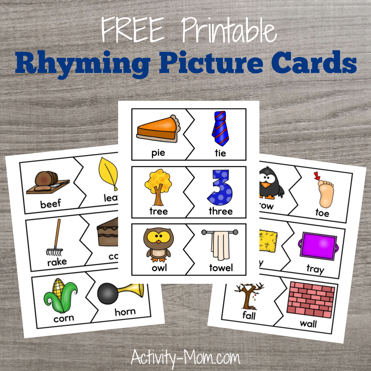 Picture Rhyming Cards free Printable The Activity Mom