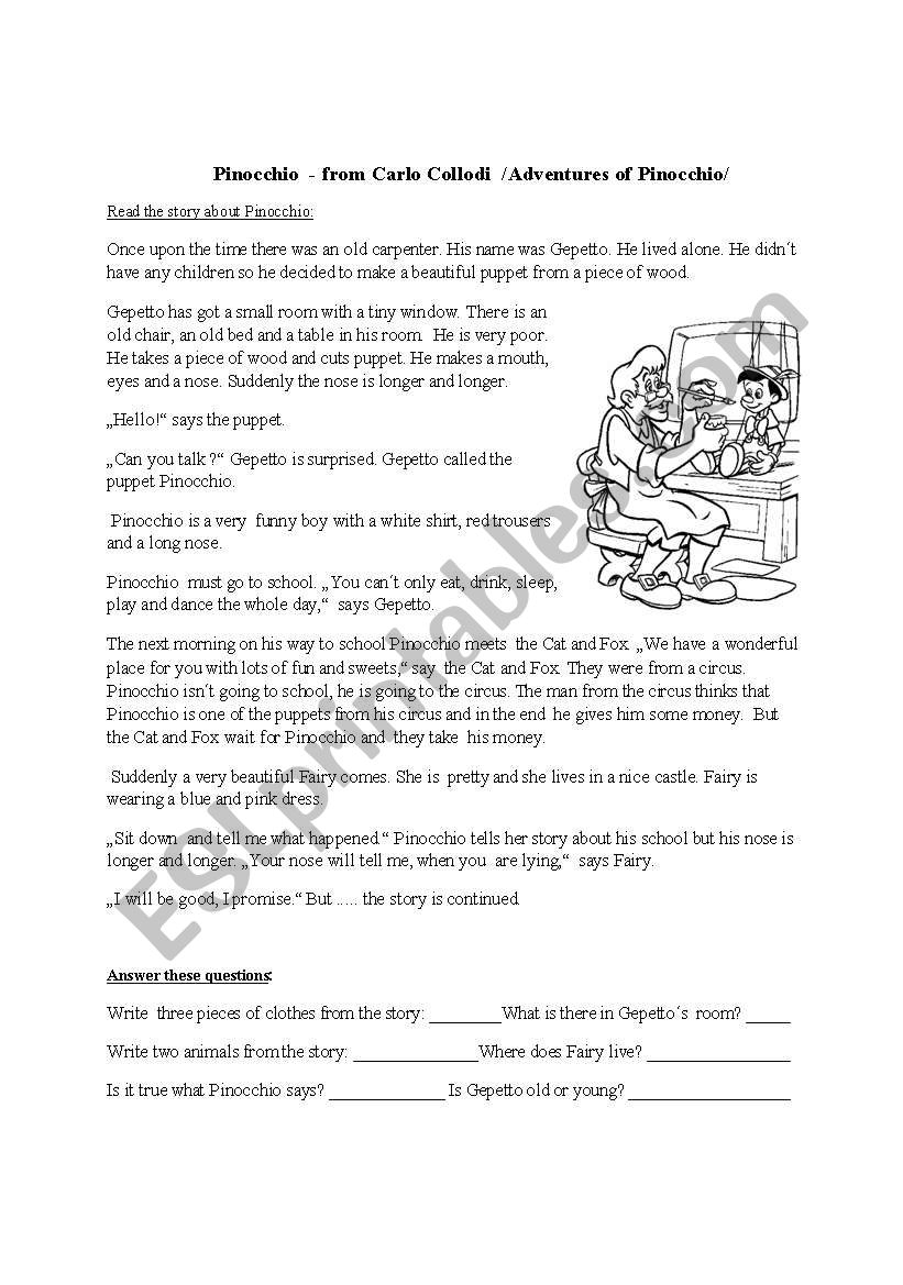 Pinocchio Story About Pinocchio ESL Worksheet By Zakasarnou