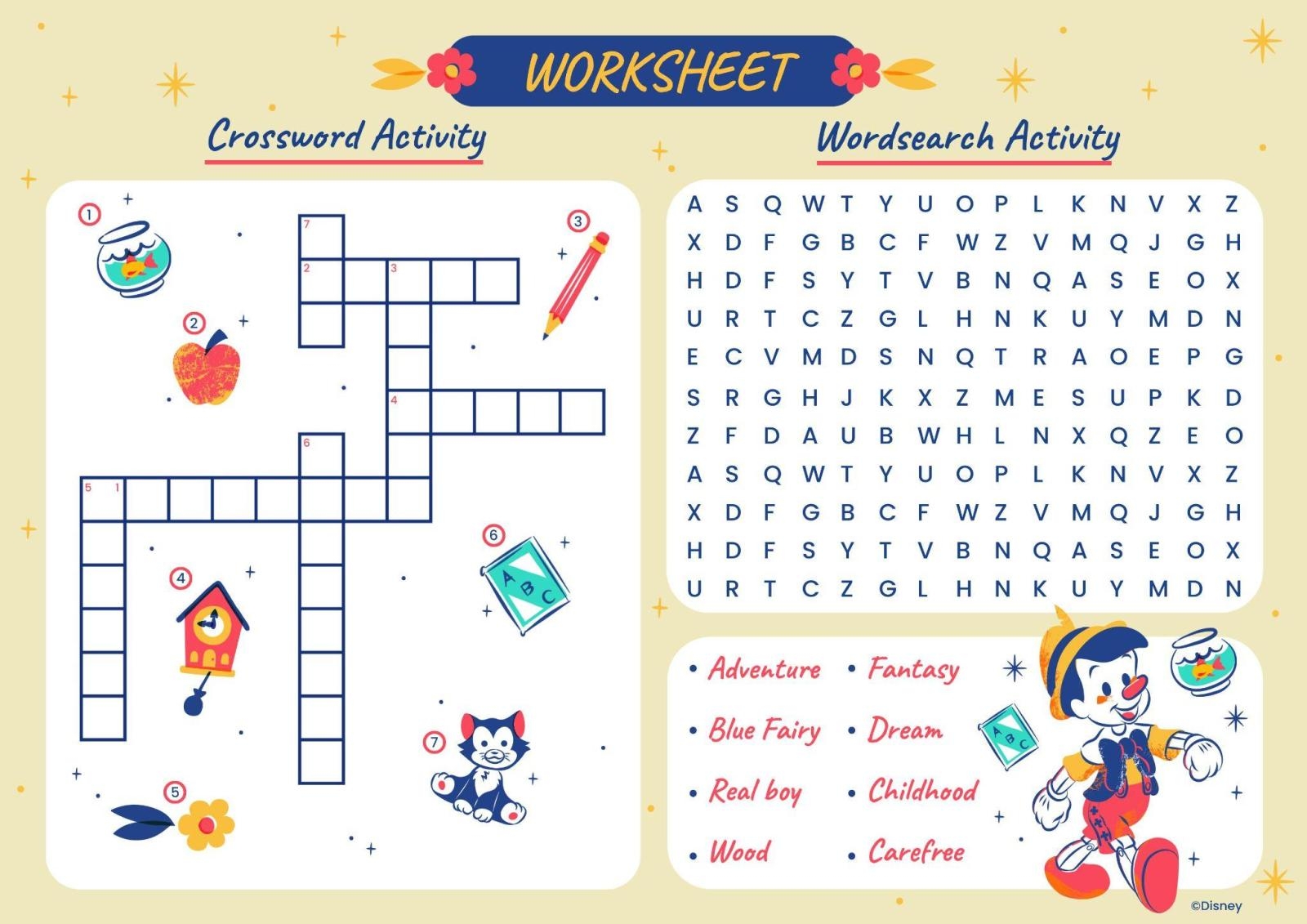 Pinocchio Word Search Worksheet Presentation