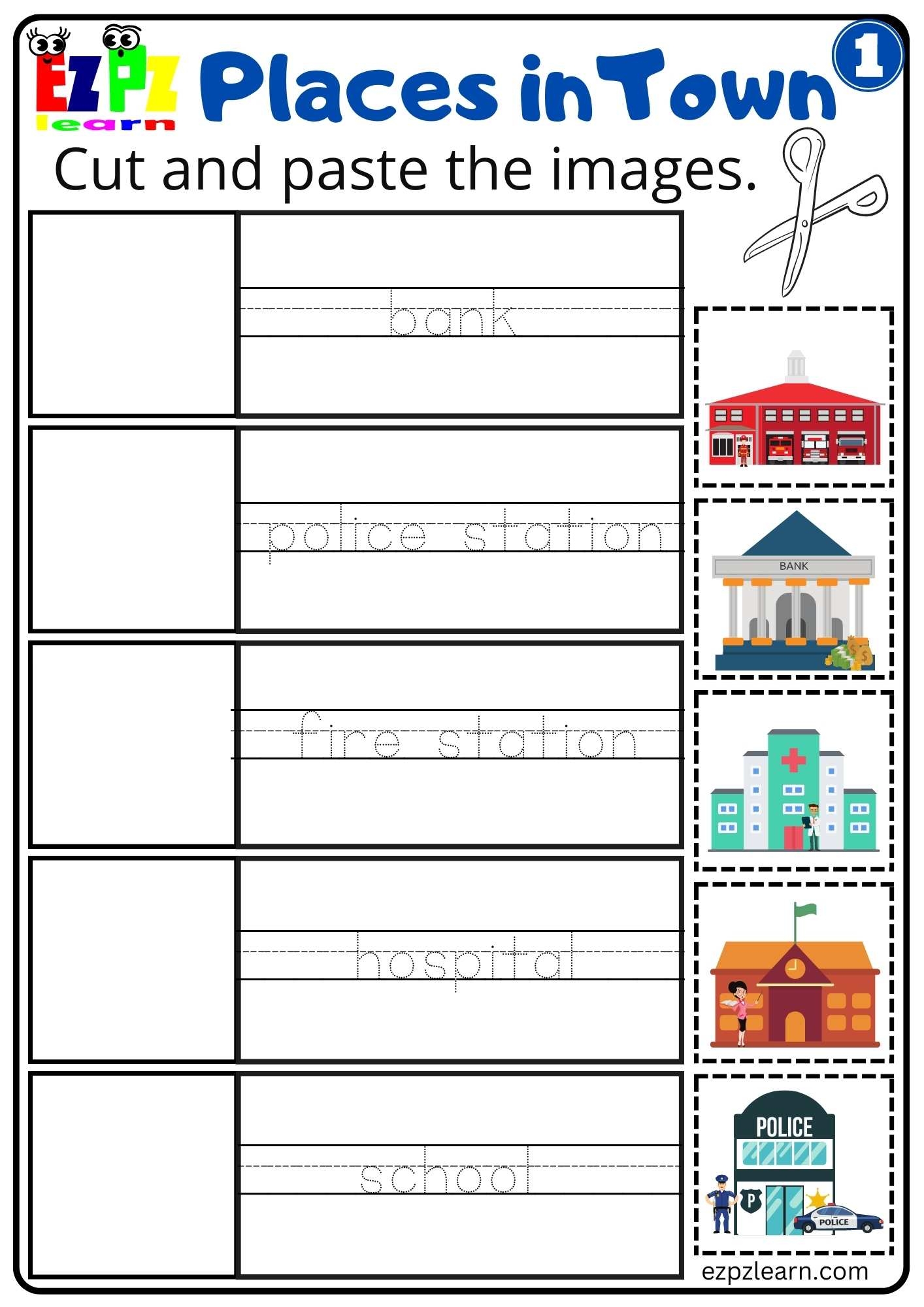 Places In Town Free Printable Worksheets