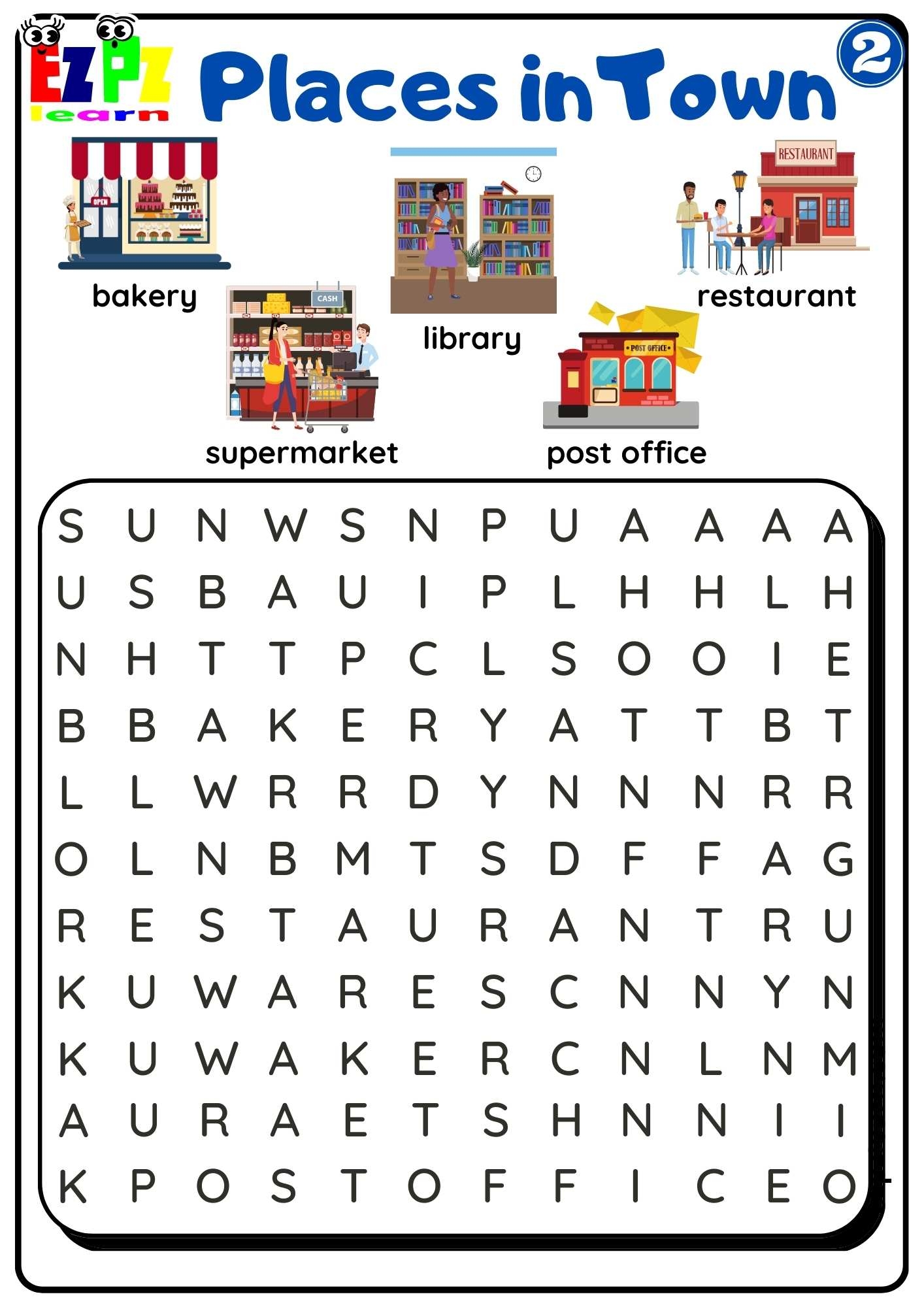 Places In Town Easy Word Search Worksheet Free Download For 