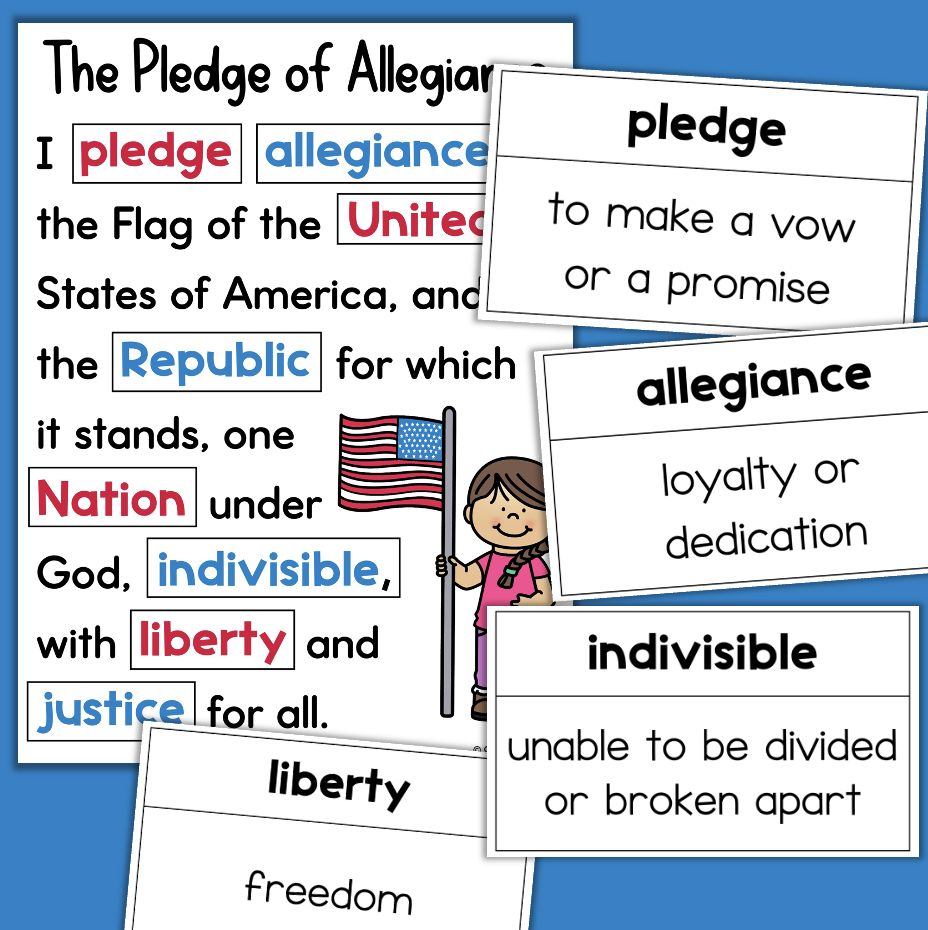 Pledge Of Allegiance Poster Worksheets Vocabulary US United States 
