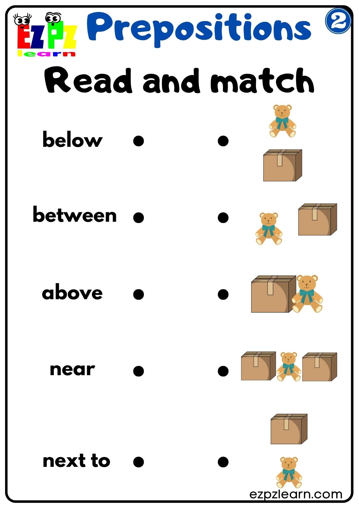 Prepositions Of Place Read And Match Worksheet For Kindergarten Worksheets Library