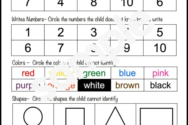 Printable Preschool Assessment Sheets