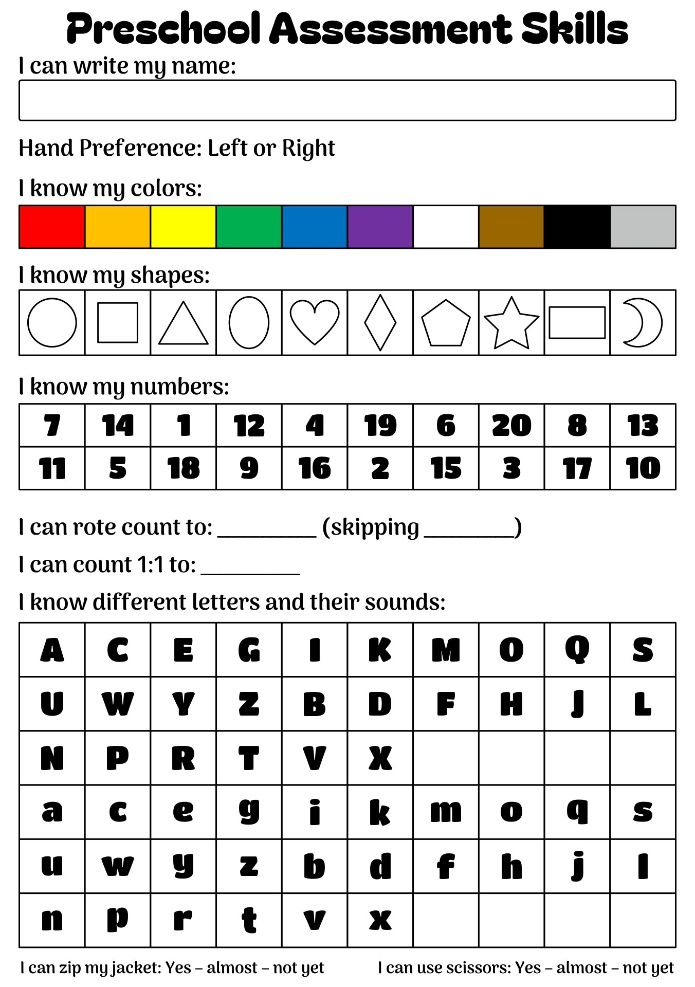 Preschool Assessment Skills 10 Free PDF Printables Printablee
