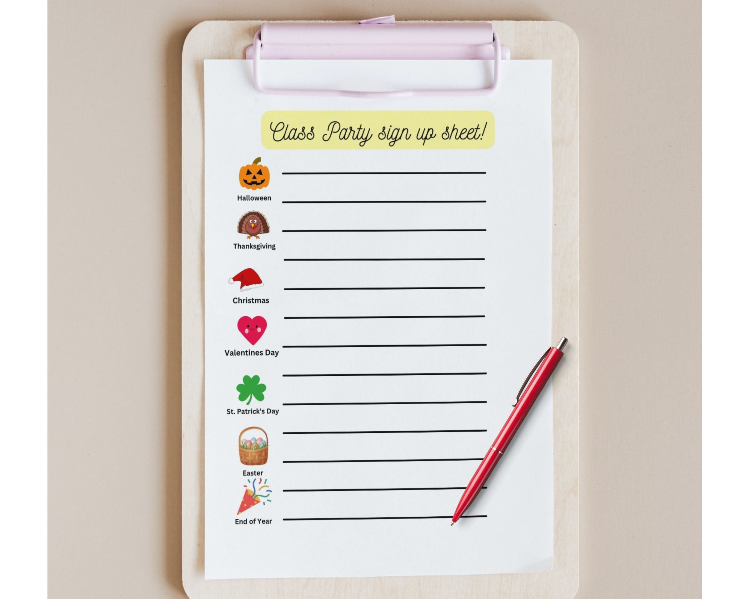 Preschool Classroom Party Sign Up Sheet Printable Celebration Digital Download Party Sign Up List For School Etsy