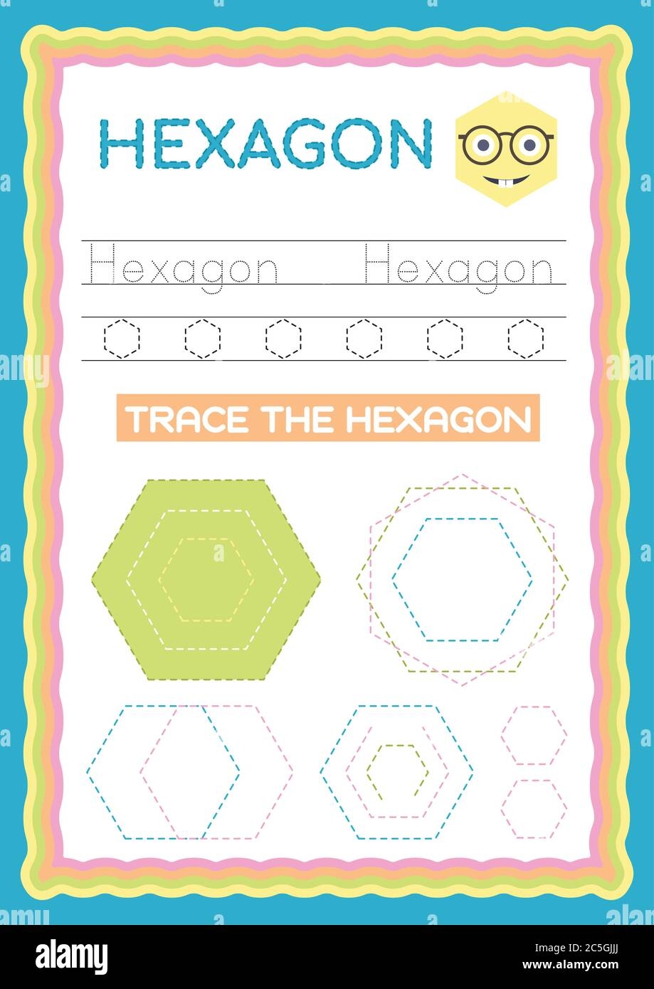 Preschool Colorful Hexagon Shape Tracing And Writing Daily Printable A4 Practice Worksheet Vector Illustration Exercise For Kids Stock Vector Image U0026 Art Alamy