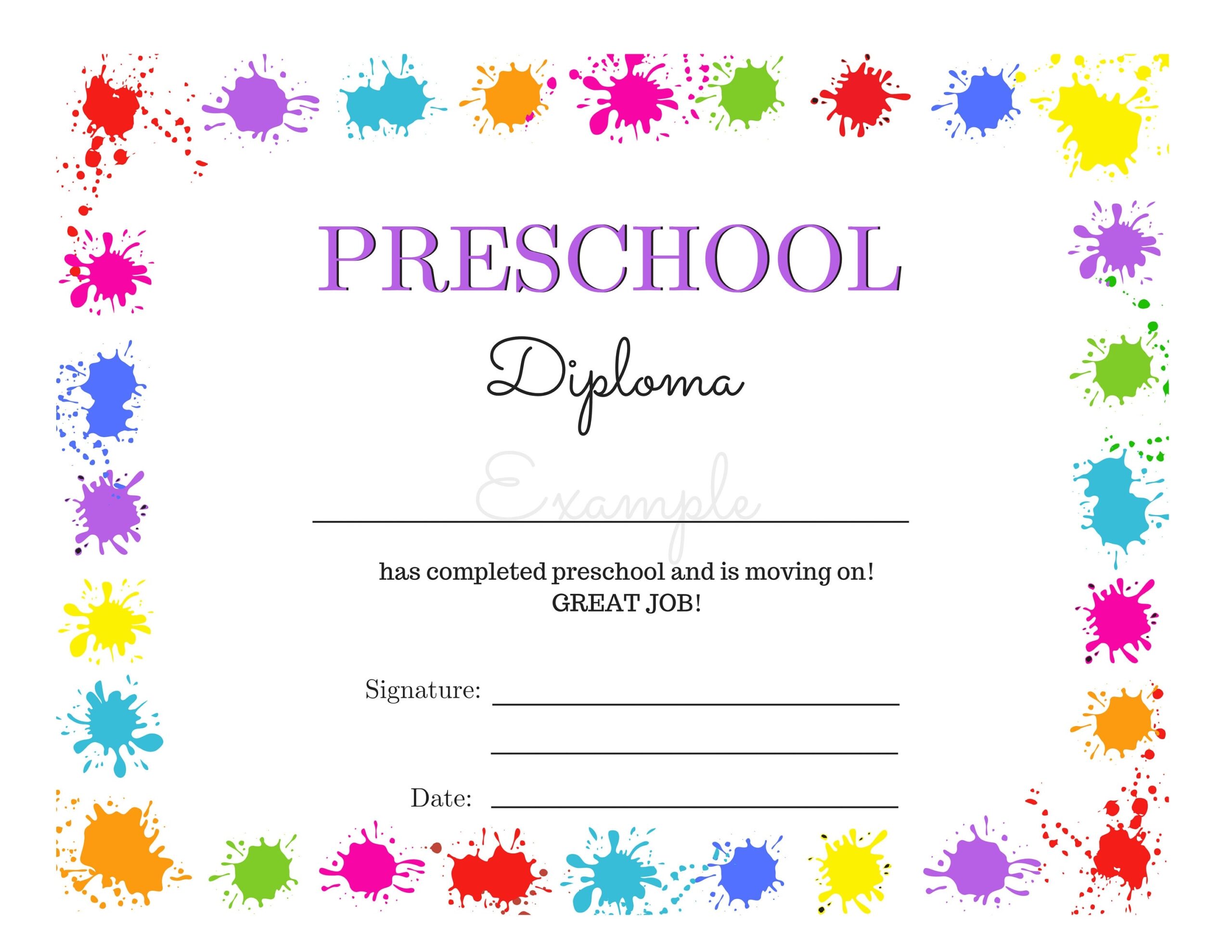 Preschool Graduation Diploma Instant Download Printable Diploma Etsy