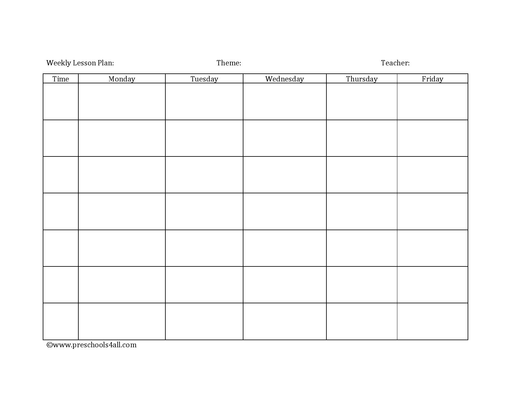 Printable Blank Preschool Lesson Plan Template