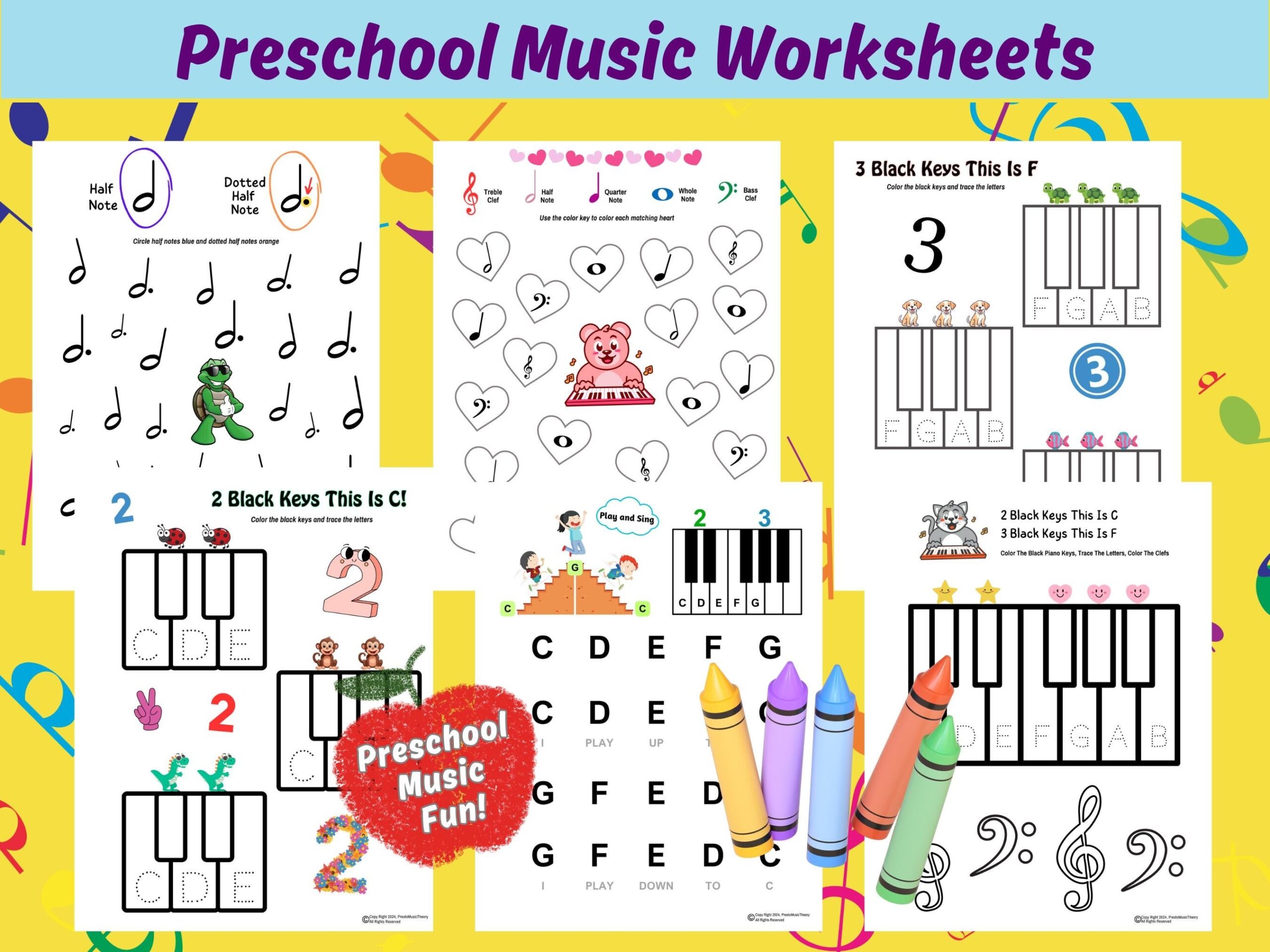 Preschool Music Worksheets Preschool Piano Preschool Piano Theory Preschool Piano Lessons Beginner Piano Lessons Music Coloring Pages Etsy UK