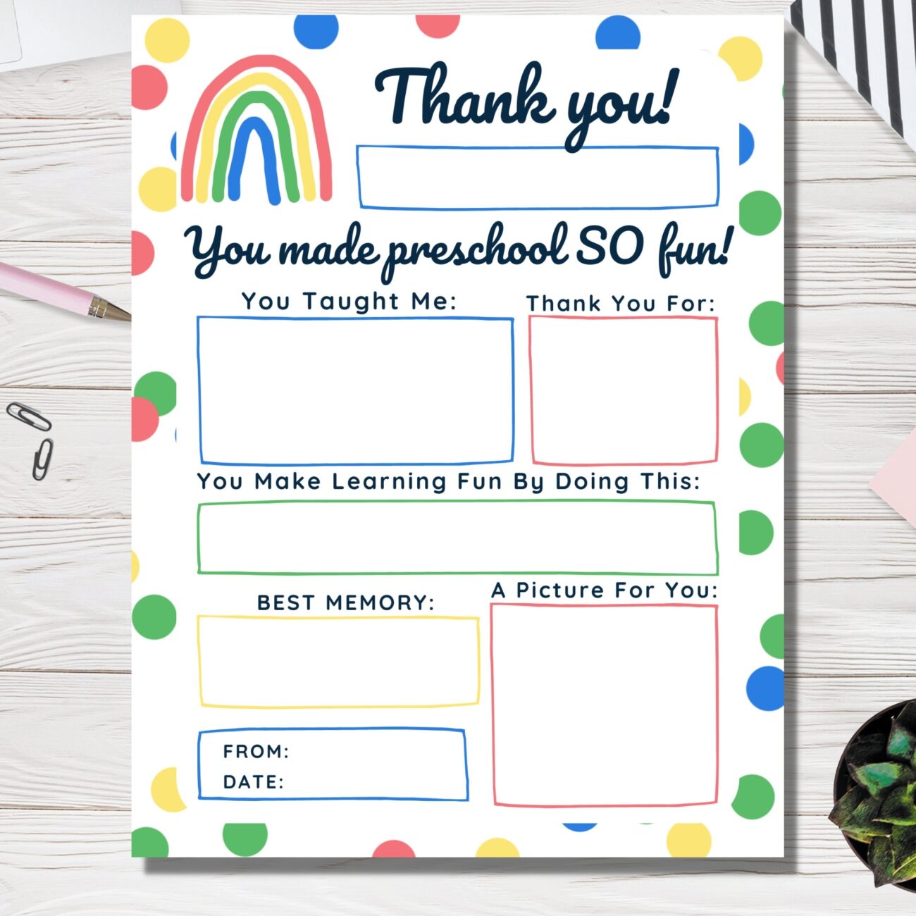 Preschool Teacher Appreciation Printable All About Pre School