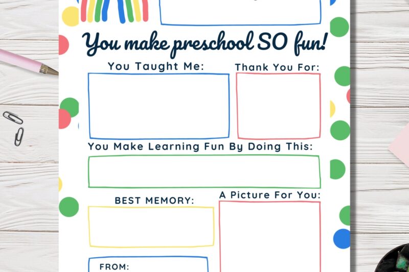Printable Fill In Blank Preschool Teacher