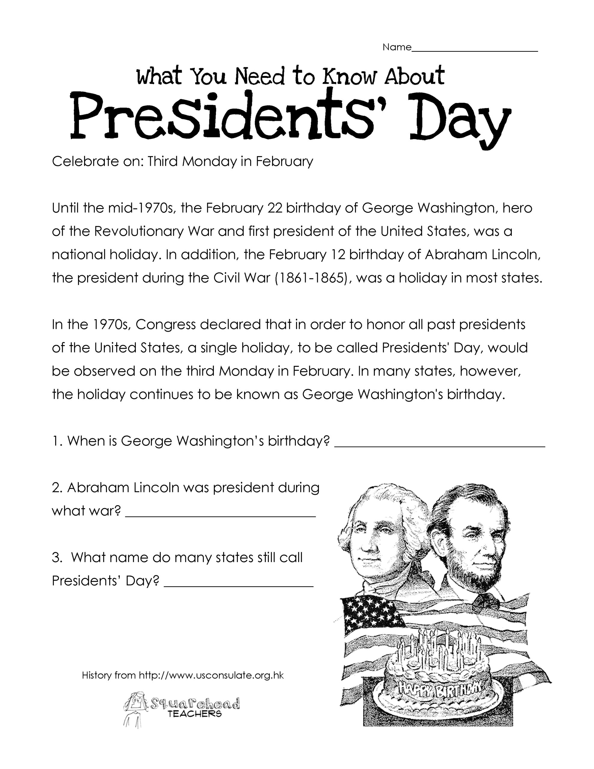 Presidents Day Worksheets Best Coloring Pages For Kids 