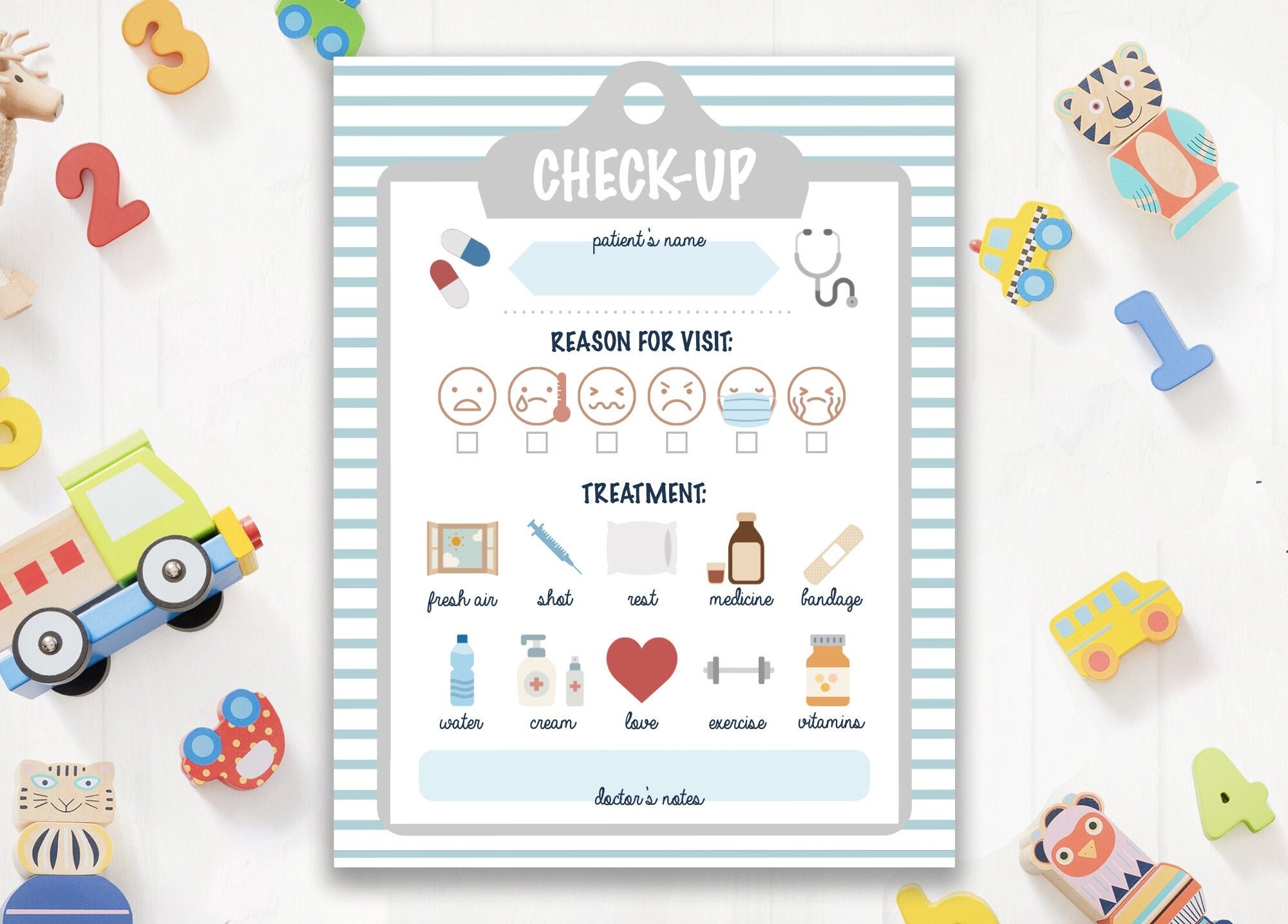 Pretend Play Doctor Check Up Sheet INSTANT DOWNLOAD Pretend 