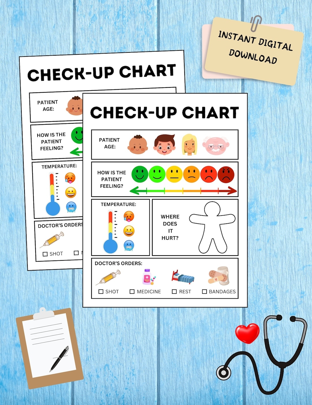 Pretend Play Patient Check up Chart Doctor Pretend Play Printable Dramatic Play INSTANT DIGITAL DOWNLOAD Etsy