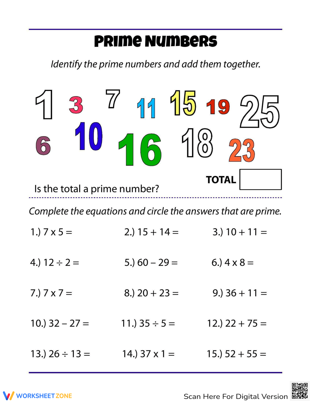 Prime Number Maze Worksheet