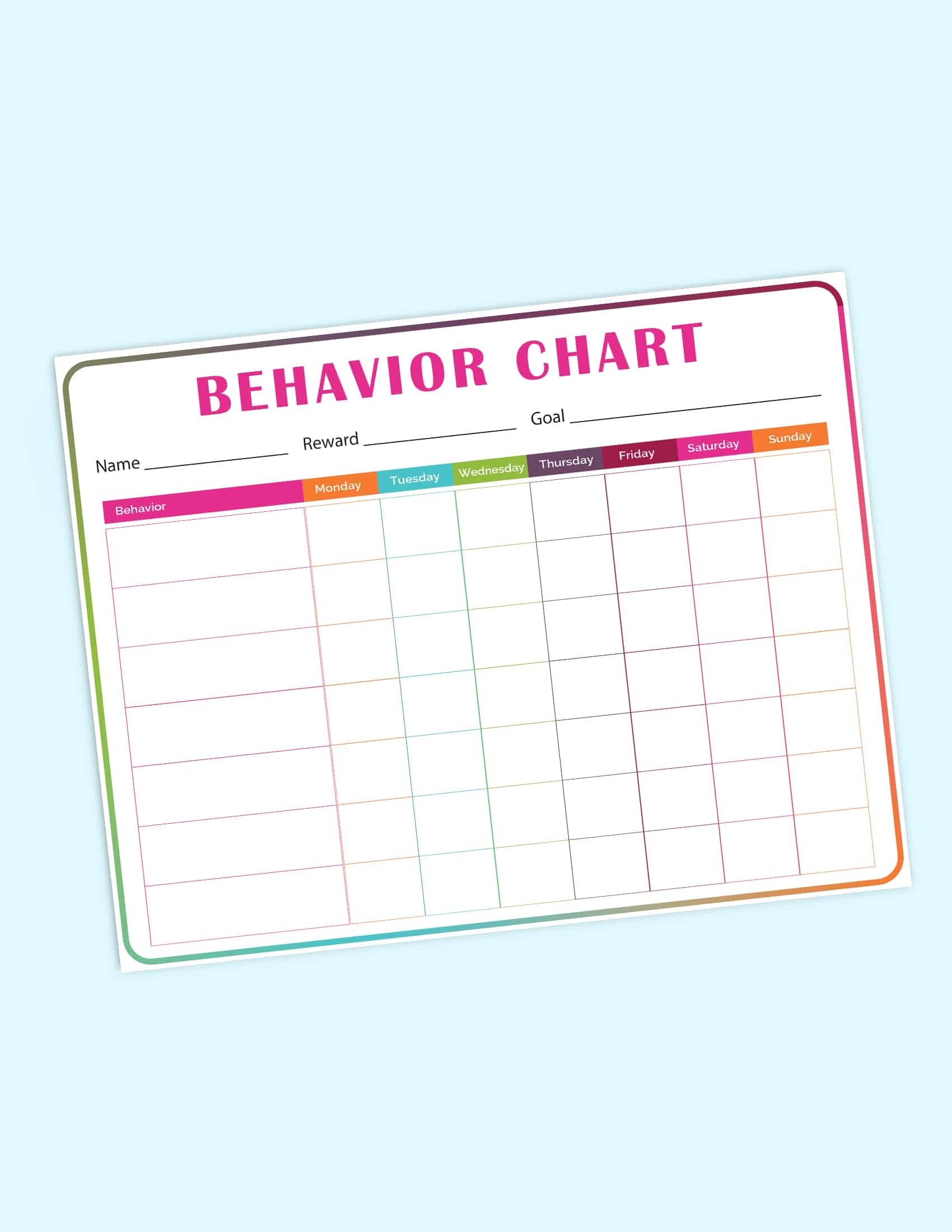Printable Behavior Chart For Kids