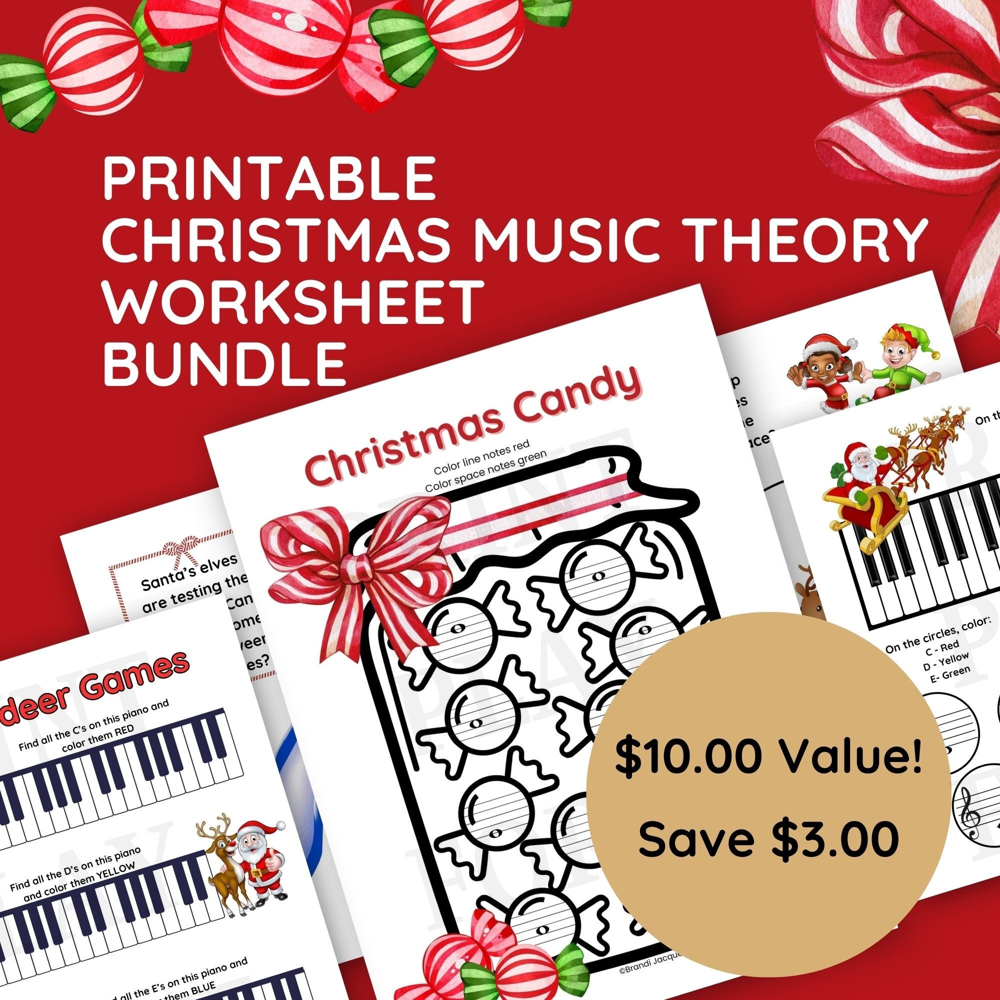 Printable Christmas Music Theory Worksheet Bundle Piano Music 