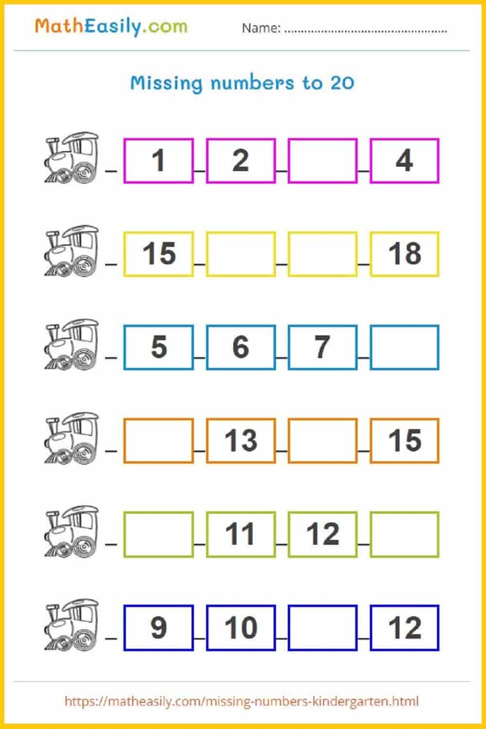Kindergarten Math Worksheets Counting Missing Numbers