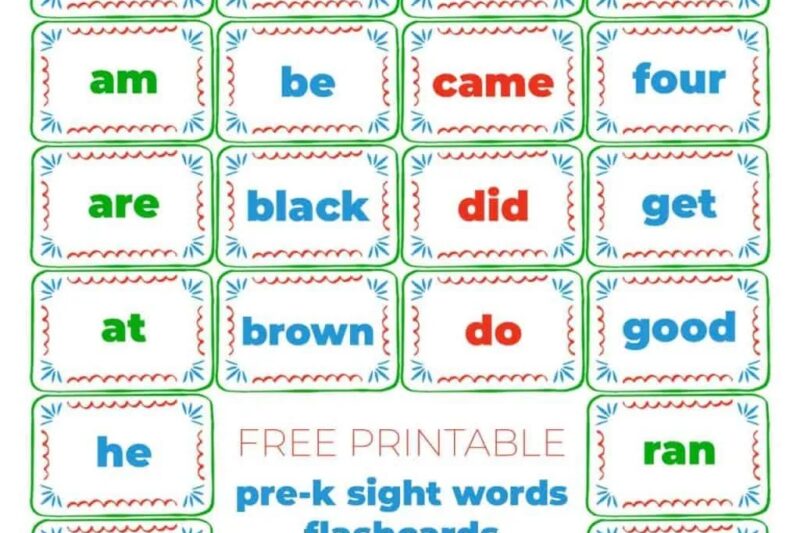 Sight Words Flash Cards Printable Preschool