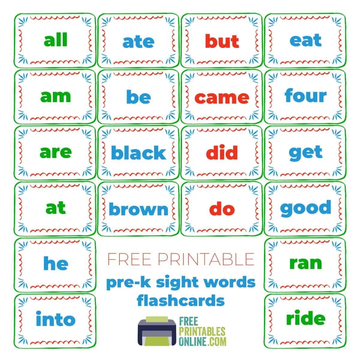 Sight Words Printable Preschool