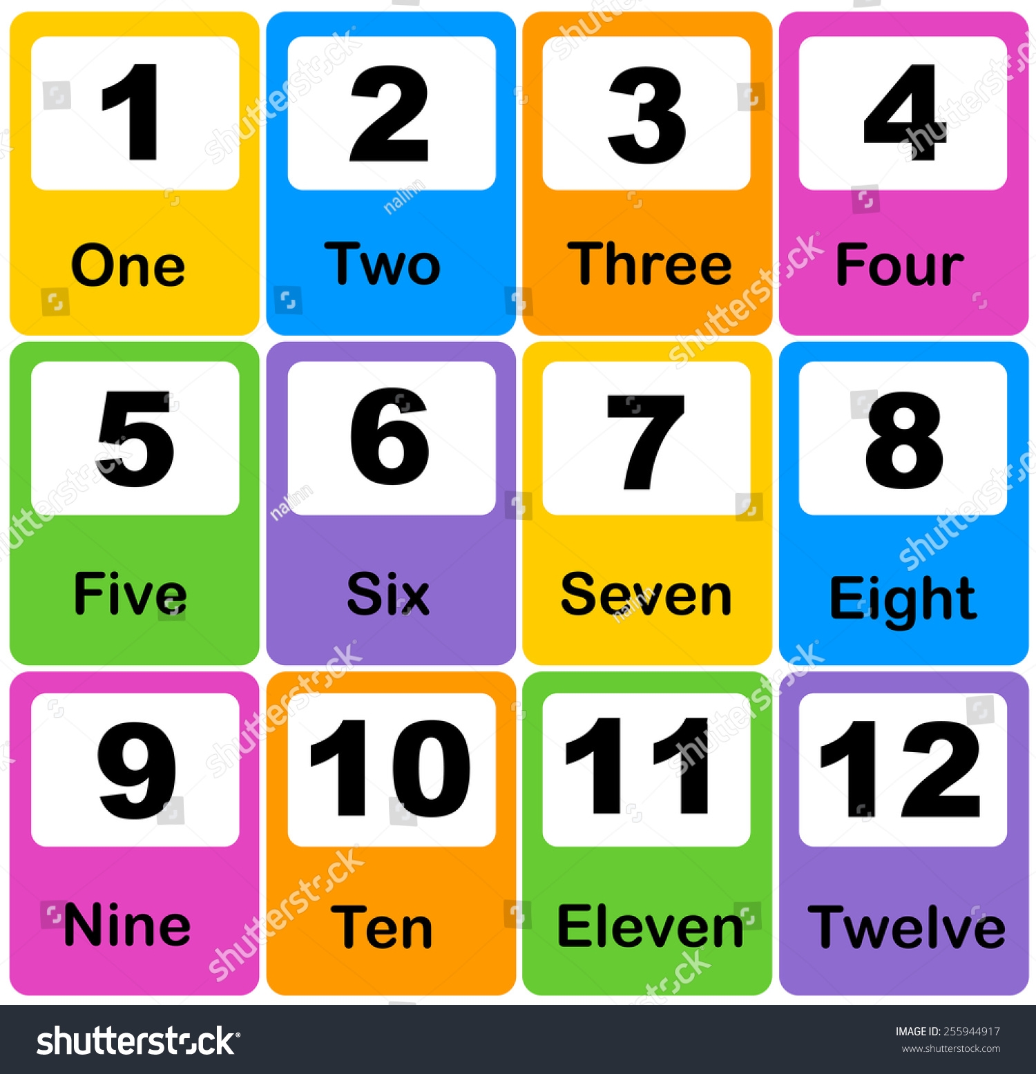 Printable Number Learning Cards Preschool Kindergarten Stock 
