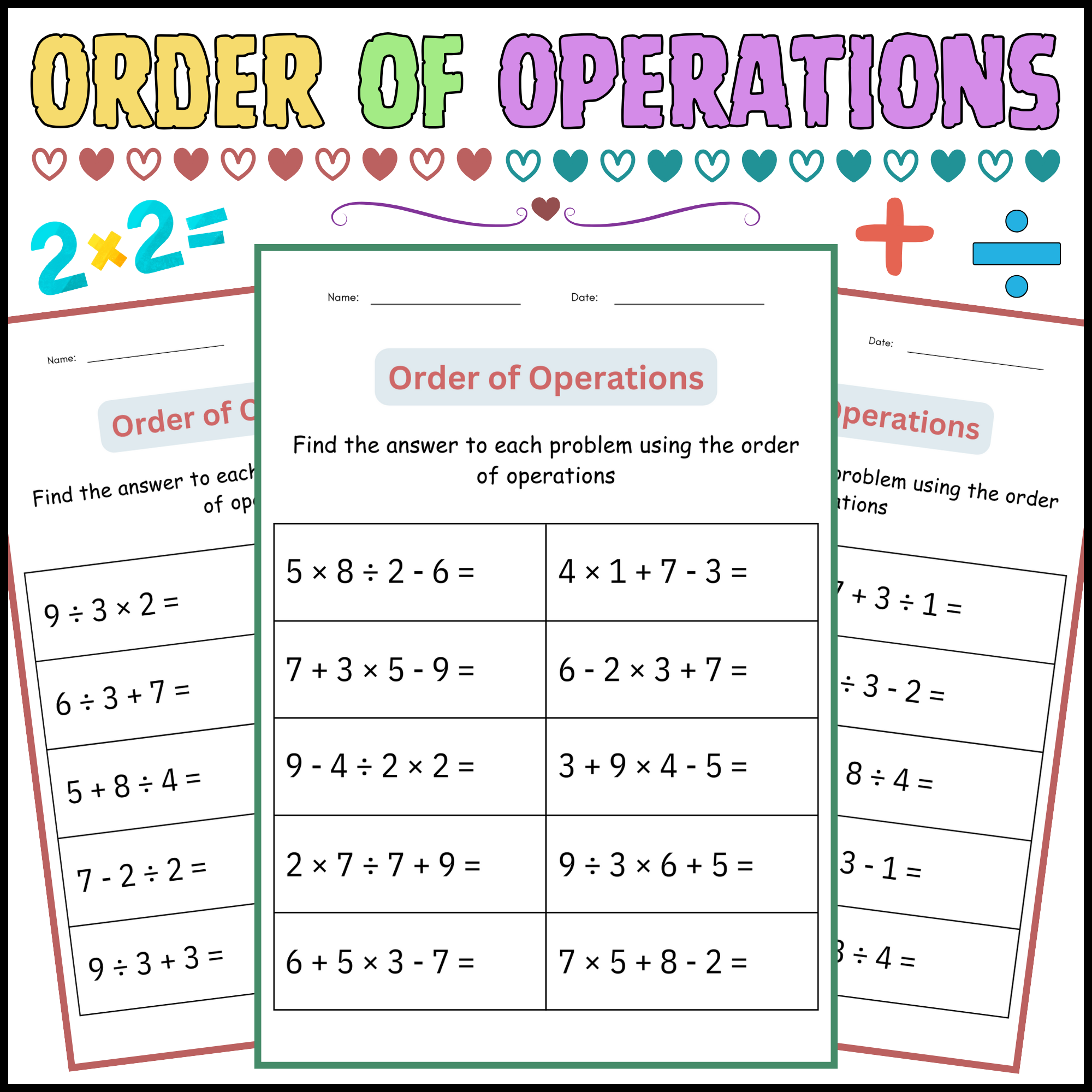 Math Order Of Operations Worksheets