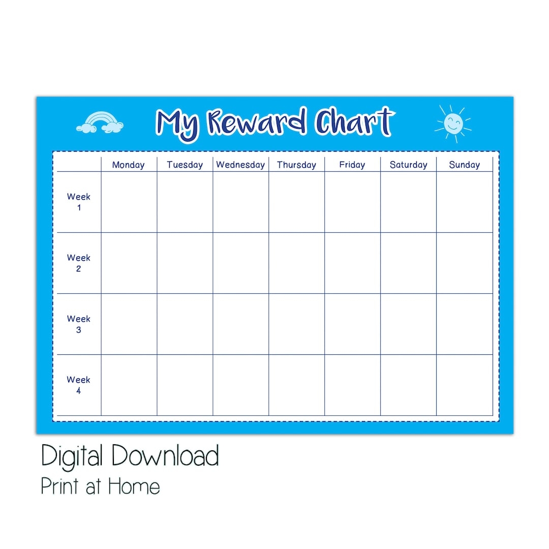 Printable Reward Chart Kids Reward Chart Printable Boys Reward Chart Good Behaviour Reward Toddler Reward Chart Simple Reward Chart Etsy