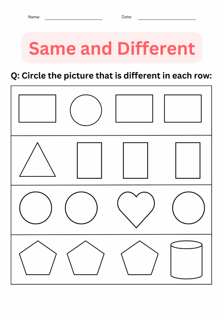 Same Vs Different Kindergarten Math Worksheet - Worksheets Template Free