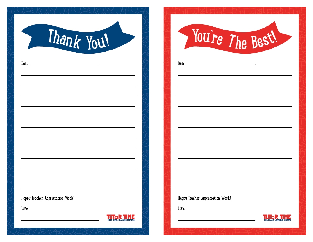 Printable Thank You Notes For Teacher Appreciation Week Tutor Time