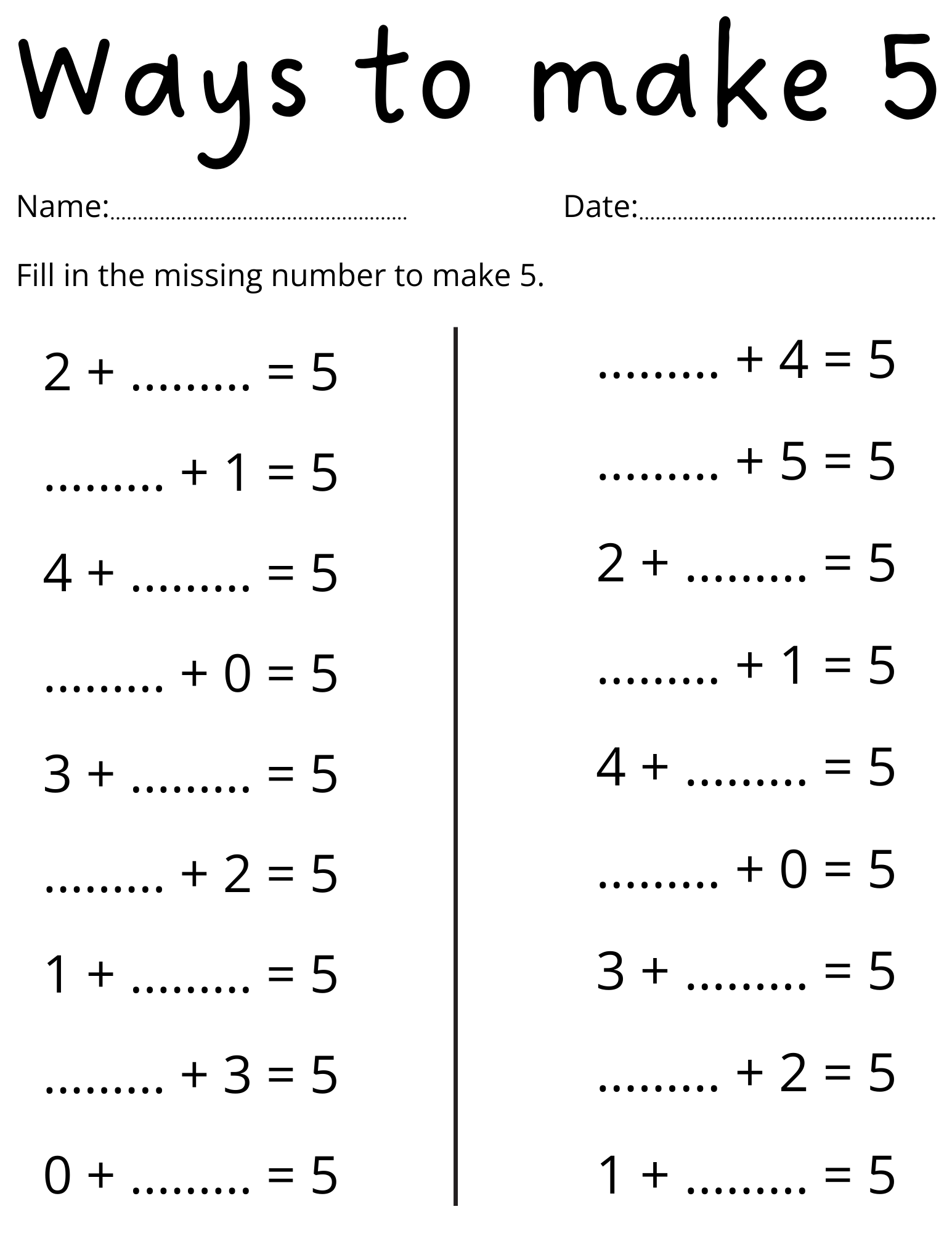 Printable Ways To Make 5 Kindergarten Worksheets Making 5 Math Activities Teaching Resources