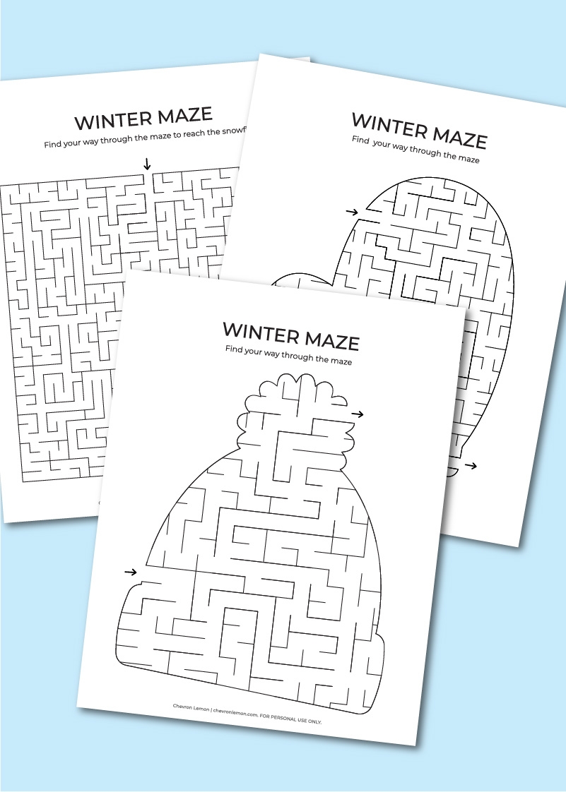 Printable Winter Mazes Chevron Lemon