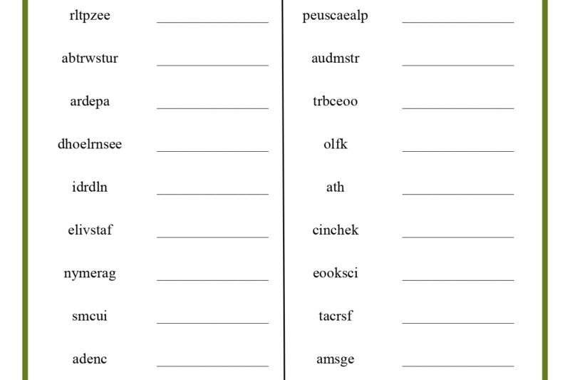 Free Printable Scrambled Words Worksheets