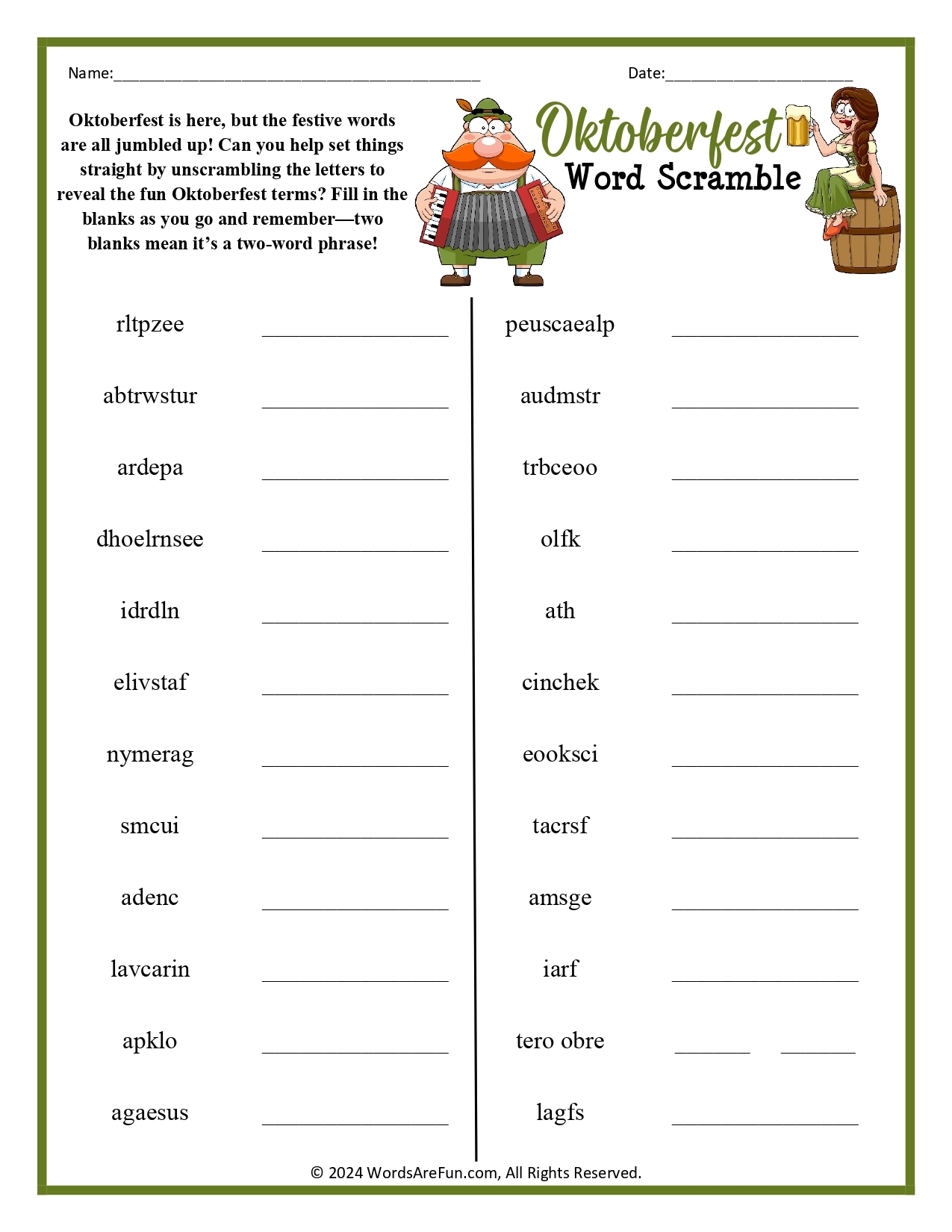Printable Word Scrambles For Adults