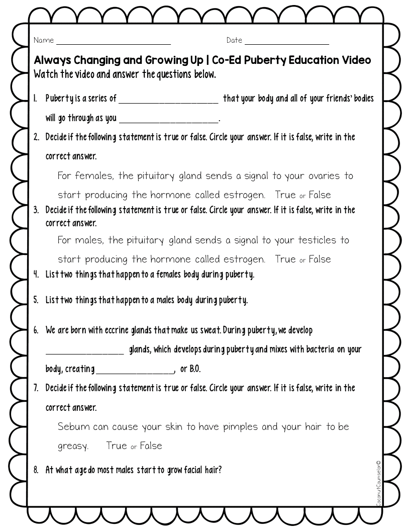Puberty Introductory Lesson Co Ed Worksheets Library