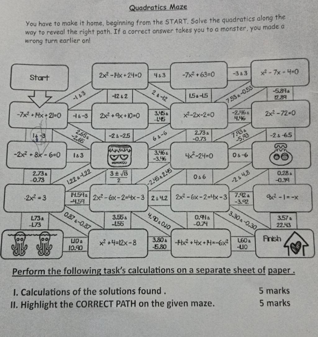 Quadratics MazeYou Have To Make It Home Beginning From The START Solve Quadratics MazeYou Have To Make It Home Beginning From The START Solve