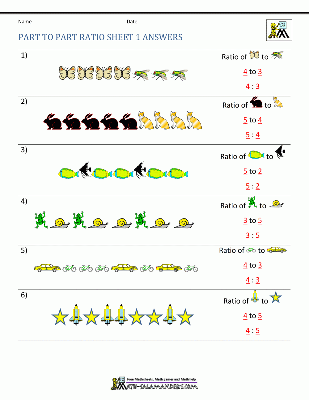 Ratio Part To Part Worksheet