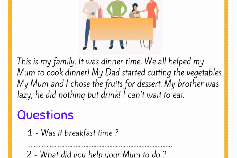 Reading Comprehension Family Members Worksheet