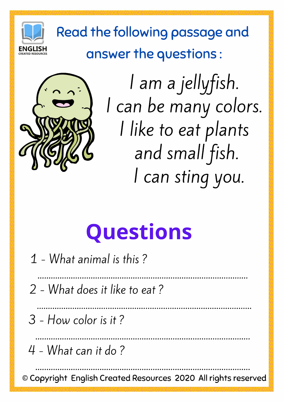 Reading And Writing Sea Animals English Created Resources