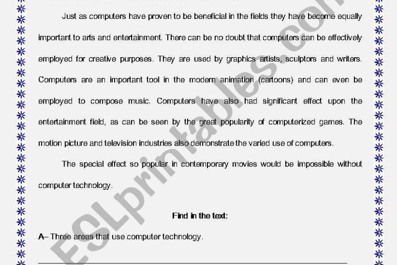 Reading Comprehension Worksheets About Computers